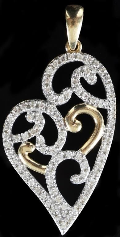 Lot 235436: 10K YELLOW/WHITE GOLD LADIES HEART PENDANT W/ DIAS