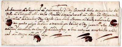 Portugal. 1702. Cover of the witness inquiry process, sent by the Miseric&oacute;rdia of the town of 