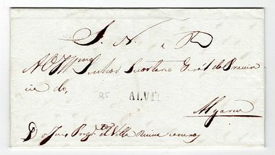 Letter from SN Real, dated Vila Ruiva 20.8.1835, Alvito mail (AVT 1 rar5), in black, to the Algarve