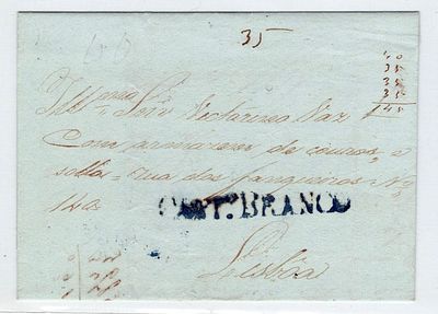Postal history. Pre-philately. Letter sent from CASTELO BRANCO on 30.3.1841, CTB1 rar2, in blue 