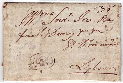 Pre-philately.1826. FAROthe sepia LF LSB-rar, in a letter dated 14.7. 1826, to Lisbon, where it 