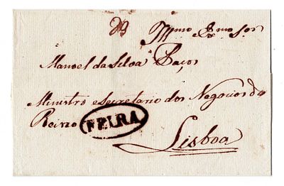 Postal history. Pre-philately. Cover of a letter, undated, sent from FEIRA, mark VFA 2, sepia 