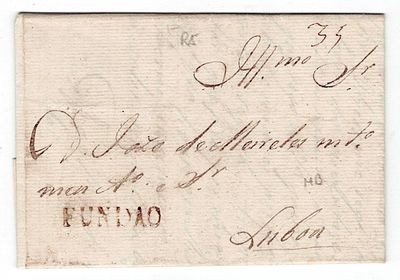 Letter from FUND&Atilde;O (FND 1, rar5), in sepia, in a letter to Lisbon, dated 29.4.1815. Postage 35 reis.