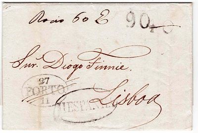 Pre-philately. TAXATION ERROR. Letter written in Porto on 27.11.1823, marked with the Porto 