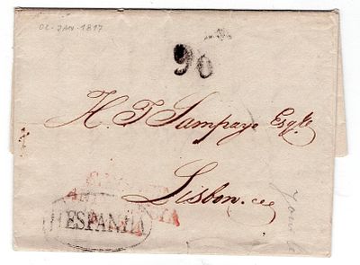 Postal history. Pre-philately. Letter sent from Gibraltar 2.1.1817, released in the S. ROQUE / 