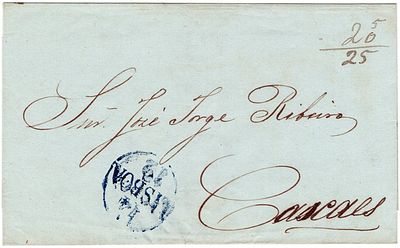 Lisbon / Home delivery – In blue, LF LSB13 in a letter dated from Lisbon (14.12.1842) to 