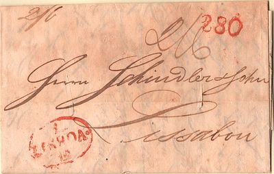 Lisbon * Disinfected mail * Letters from abroad – In red, LF LSB9, in a letter dated from 