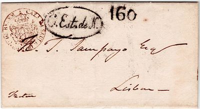 Pre-philately.1818. Health center of the Port of Bel&eacute;m, the sepia LF LSB-CSPB rar8 in a letter 