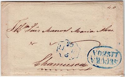 Secure letter, undated, sent from Lisbon to Chamusca. Marked SEGURA LISBOA in blue, and marked 