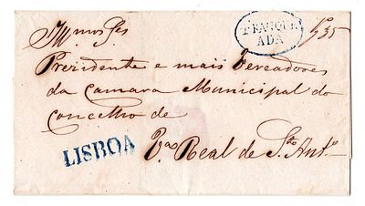 Postal history. Pre-philately. Cover of a letter, undated, sent from Lisbon to Vila Real de S. 