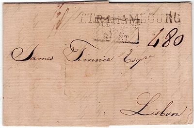 Postal history. Pre-philately. Letter sent from HAMBURG on 14.8.1819, marked TT R4. Hamburg 