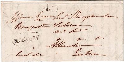 Pre-philately. Letter sent from Moncorvo on 30 September 1852, Moncorvo TMC 3 mark, in black 