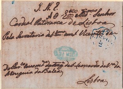 Peniche – Blue/green, LF PNI2 on a letter dated Atouguia da Baleia (20.02.50) to Lisbon (27.02. 