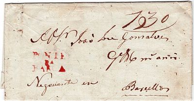 Pre-Philately Portugal, Ponte da Barca PTB 2 (R4) red, undated, postage 130 ms.