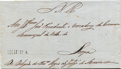 Pre-philately - Ponte da Barca – In blue, LF PTB2 on an undated cover letter, to Viana with the 