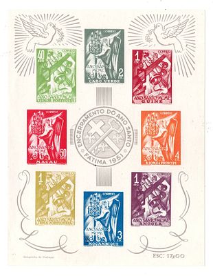 Col&oacute;nias Portuguesas 1951 Encerramento do Ano Santo. Bloco Mf#2 com impress&atilde;o conjunta das 