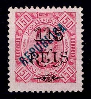 Angola 1914 – D. Carlos I, Diogo Neto type. 1902 stamps overcharged, with local “REPUBLICA” 