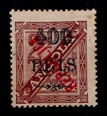 Angola 1914 D. Carlos with local overprint REPUBLICA. Stamp Mf#175a, 400 r. s/ 2.5 reis, brown 