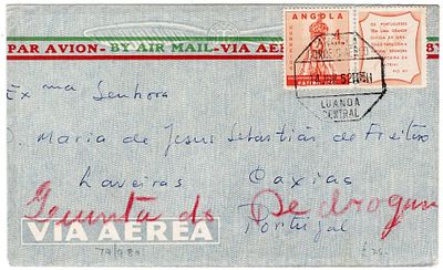 Angola.1952. Closing of the Holy Year. Letter from Luanda on 14.6.1952, postage of 3 Angolares 