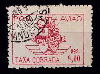 Angola 1947 CTT emblem - airmail. Stamp Mf#CA16, 9 Angolares, red, on smooth paper with light 