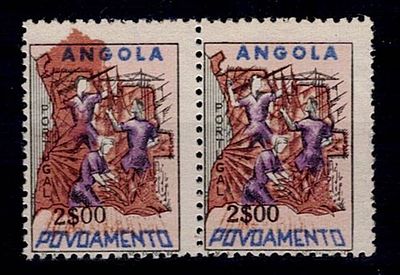 Angola 1965 Postal Tax, Settlement, Map of Angola. PAIR of MF19A, 2$00, polychrome, medium 