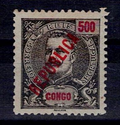 Congo 1914 D. Carlos Mouchon with local overprint. Stamp Mf#120, black on blue, smooth to 
