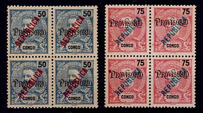 Congo 1914 – D. Carlos I Mouchon. Stamps from 1902 (PROVISIONAL), with “REPUBLICA” overprint 