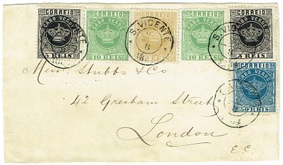 Cape Verde. 1884. CROWNS: front of a letter sent from S. Vicente on 2.8.1884, to London 