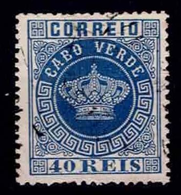 Cape Verde 1877 Crown. Copy of 40 reis blue, smooth paper, perforated 13.5, Mf#5b. Used copy 