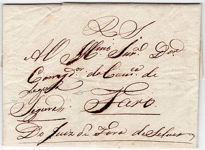 Pre-philately. SILVES SAFEin black LF SLV-Sms1 rar9 in letter from Silves 3.2.1830 to Faro 