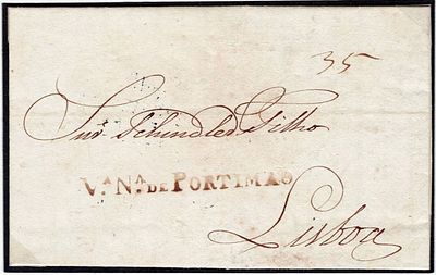 Pre-philately. VN of PORTIM&Atilde;Othe sepia LF PTM2 rar4 in a letter from Portim&atilde;o 9.11.1834 to 