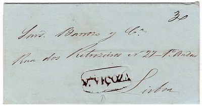 Pre-philately. VILA VI&Ccedil;OZAthe sepia LF VVC4 rar3, in a letter from Vila Vi&ccedil;osa 25.12.1851, to 