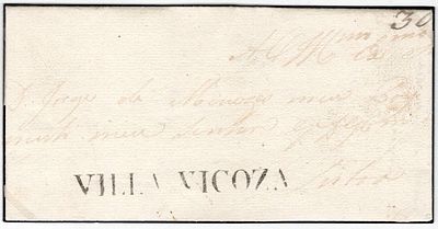 Pre-philately. VILA VI&Ccedil;OZAthe sepia LF VVC2 rar5, in a letter from Vila Vi&ccedil;osa 2.4.1811, to 