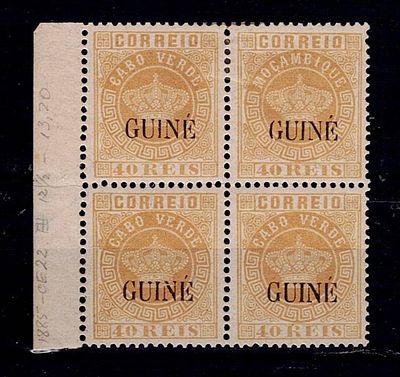 Guinea 1885 – Crown. Stamps of Cape Verde, with large “GUINEA” overprint. BLOCK foil-edged 