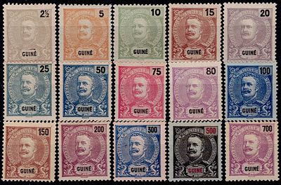 Guinea 1898-1901 - King Carlos I Mouchon type. Complete series Mf #47-61, smooth paper 