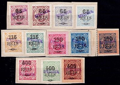 Guinea 1902 – D. Carlos I, Diogo Neto type, with surcharge. Complete series of 12 stamps 