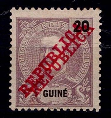 Guinea 1911 – D. Carlos I Mouchon type with Republic overprint. Stamp Mf#102, 20 reis violet 