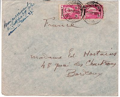 Guinea. Letter dispatched from Bissau on November 15, 1923, postage with a pair of $80 centavos 