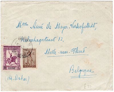 Guinea. Letter sent from Bolama on September 27, 1938, postage of 35 cents (30 cents from the 