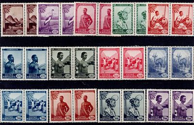 Guinea 1948 – Guinea motifs. MF 248/260. Complete series in HORIZONTAL PAIRS New, with original 