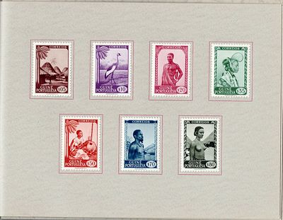 Guinea 1948 Motifs of Guinea. Complete series fixed with hinge in presentation wallet issued by 
