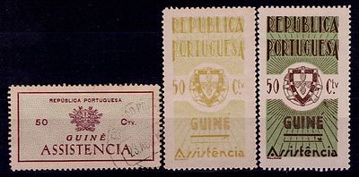 Guinea 1934 and 1938-39, Assistance stamps. Stamps Mf#IP8-10, with the 80 c. used and the other 