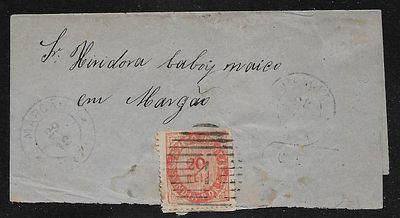 Port. India 1874 (?) cover franked with a 20 reis Native issue (Type II) Panjim (Nova-Goa) to 