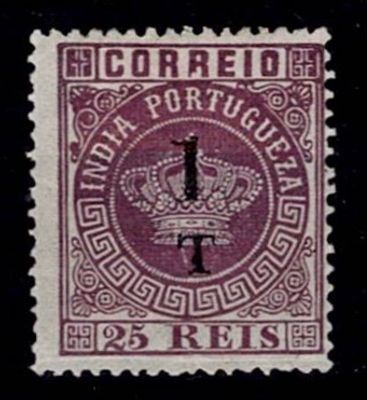 India 1881-83 Crown with surcharge. Stamp Mf#88a, 1 tg s/ 25 reis, violet, smooth paper 