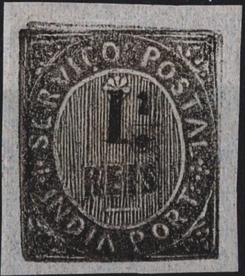 India 1883 – Natives. Value in local currency. Type IIID. MF129, 1 &frac12; r&eacute;is, black, fine blue 