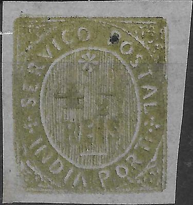 India, 1883 - Natives. Local currency value. Type IIID. MF130, 4 &frac12; r&eacute;is, olive green, bluish 