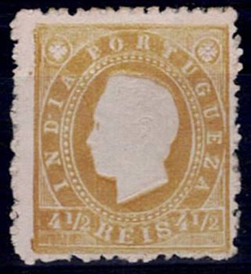 India 1886 D. Luis, right ribbon. Stamp MF#133, 4.5 reis, bistre, porcelain paper, perforated 