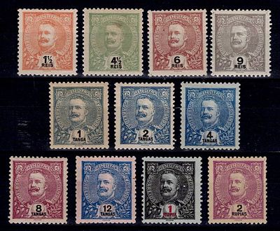 India 1898/1900 — D. Carlos I Mouchon type. Complete series Mf#155-165 of new stamps, with gum 