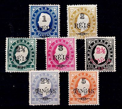 India 1902 D. Luis with surcharge. Complete series Mf#167-171+172a+173a, porcelain paper, in 