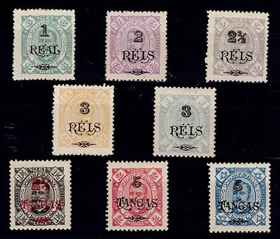 India 1902 D. Luis with surcharge. Complete series of Mf#174-178+179a, 180a, 181a, vertical 